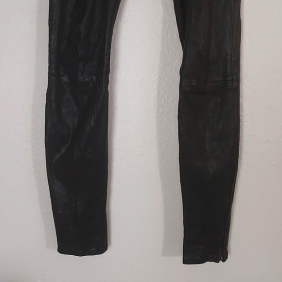 J Brand Lamb Leather Leggings Stretch Zipper Ankle Mid Rise L8001 Black Size 26 - Picture 5 of 16